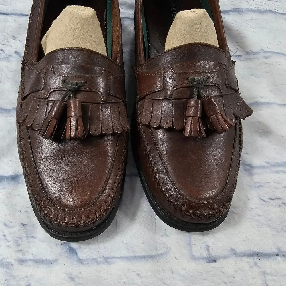 Giorgio Brutini KT Gel Moc Tassel Loafer MENS 12 Brown Leather Kiltie Whipstitch